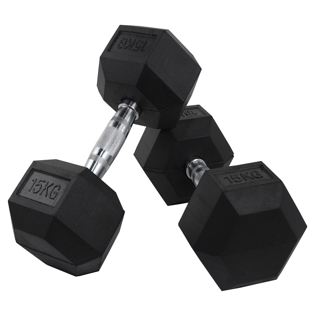 Par de mancuernas Hexagonales de caucho negros
