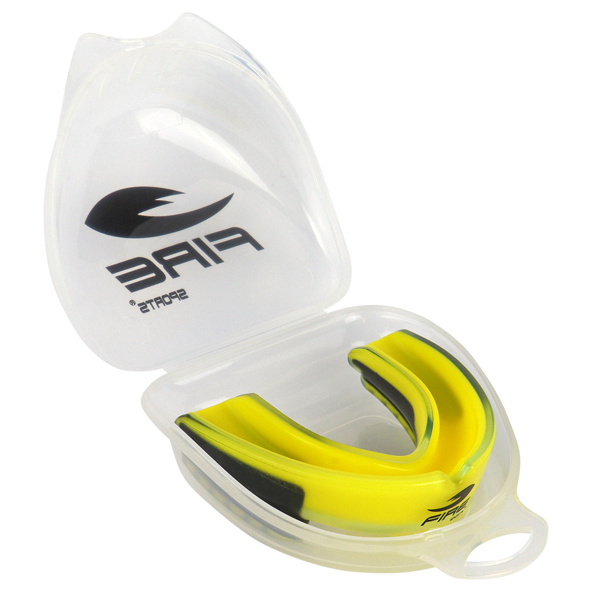 Protector bucal Fire Sports bicolor moldeable para box y artes marciales.