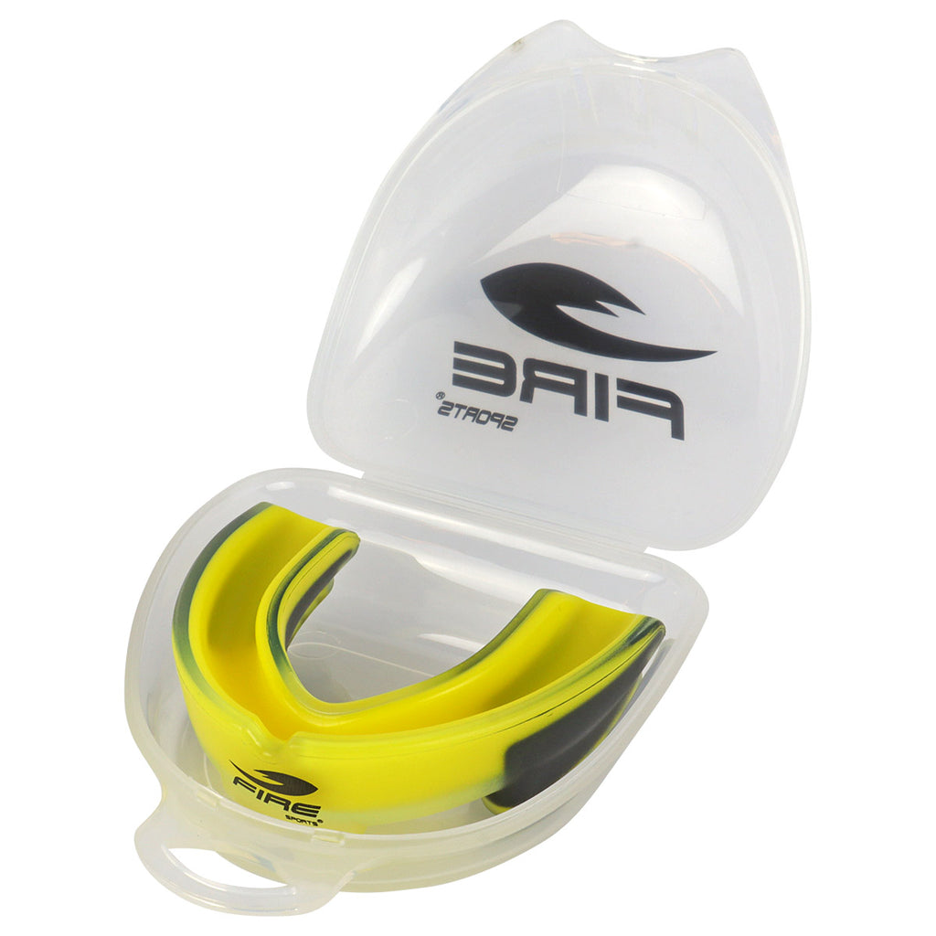 Protector bucal Fire Sports bicolor moldeable para box y artes marciales.