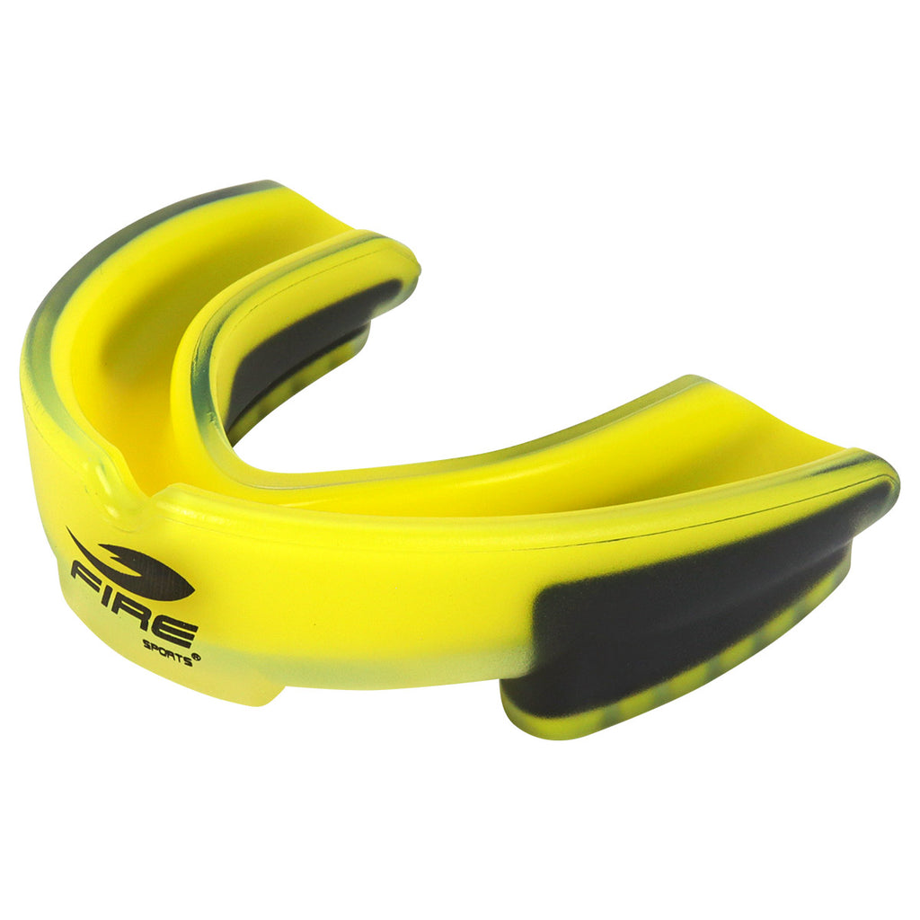 Protector bucal Fire Sports bicolor moldeable para box y artes marciales.