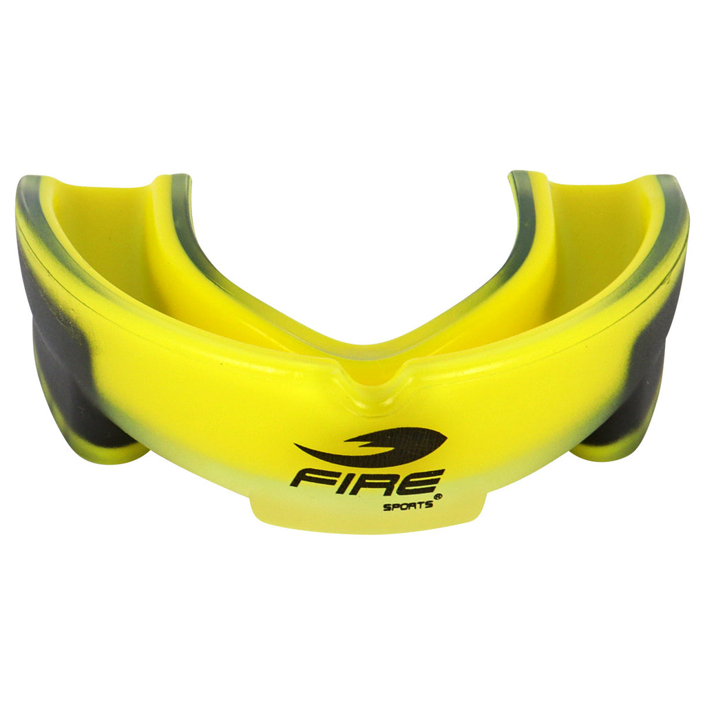 Protector bucal Fire Sports bicolor moldeable para box y artes marciales.