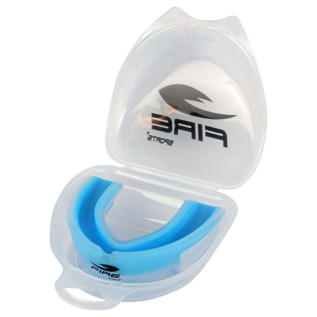 Protector bucal Fire Sports bicolor moldeable para box y artes marciales.
