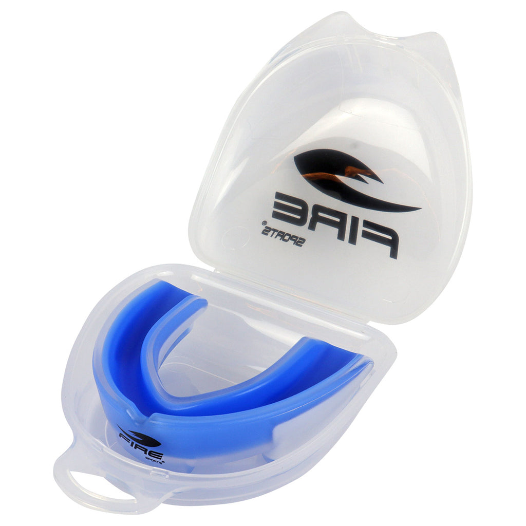 Protector bucal Fire Sports bicolor moldeable para box y artes marciales.