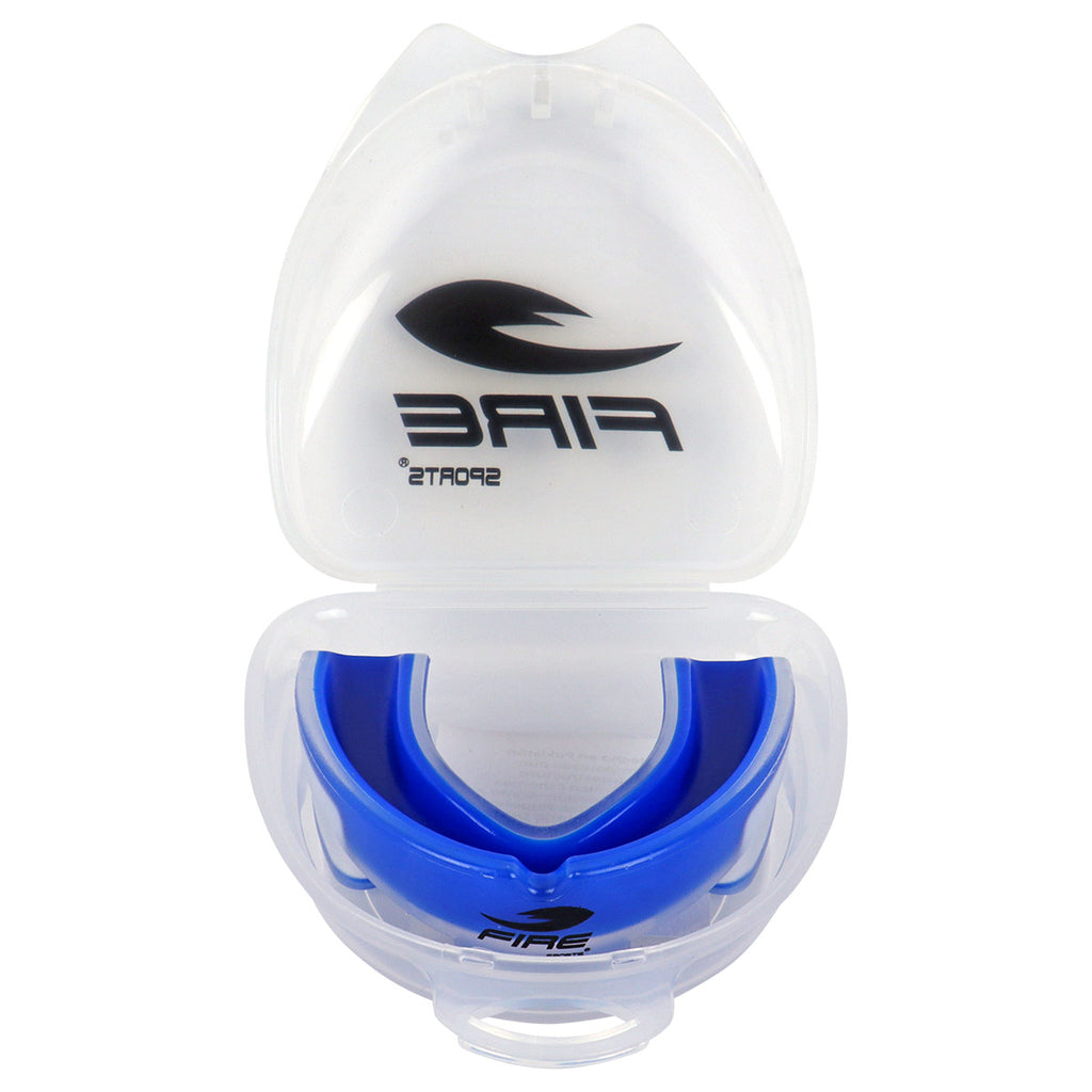 Protector bucal Fire Sports bicolor moldeable para box y artes marciales.