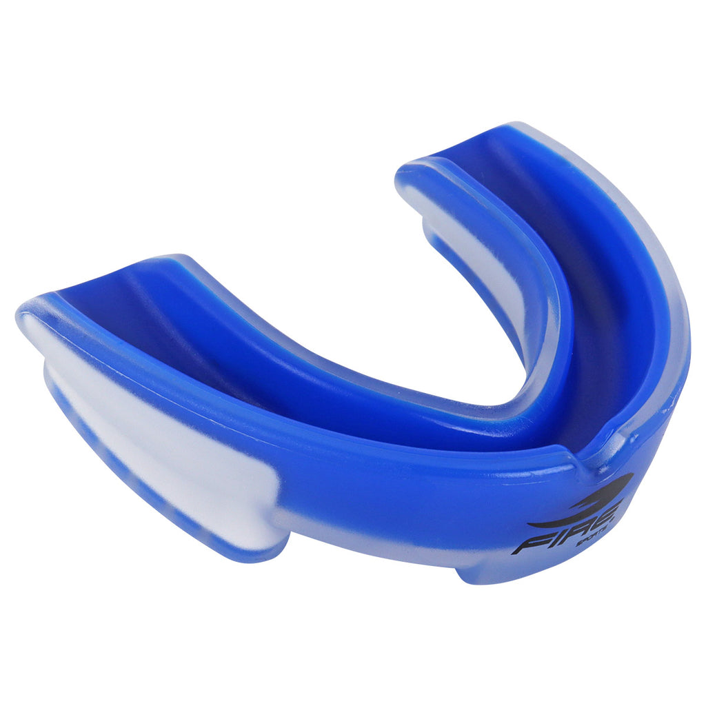 Protector bucal Fire Sports bicolor moldeable para box y artes marciales.