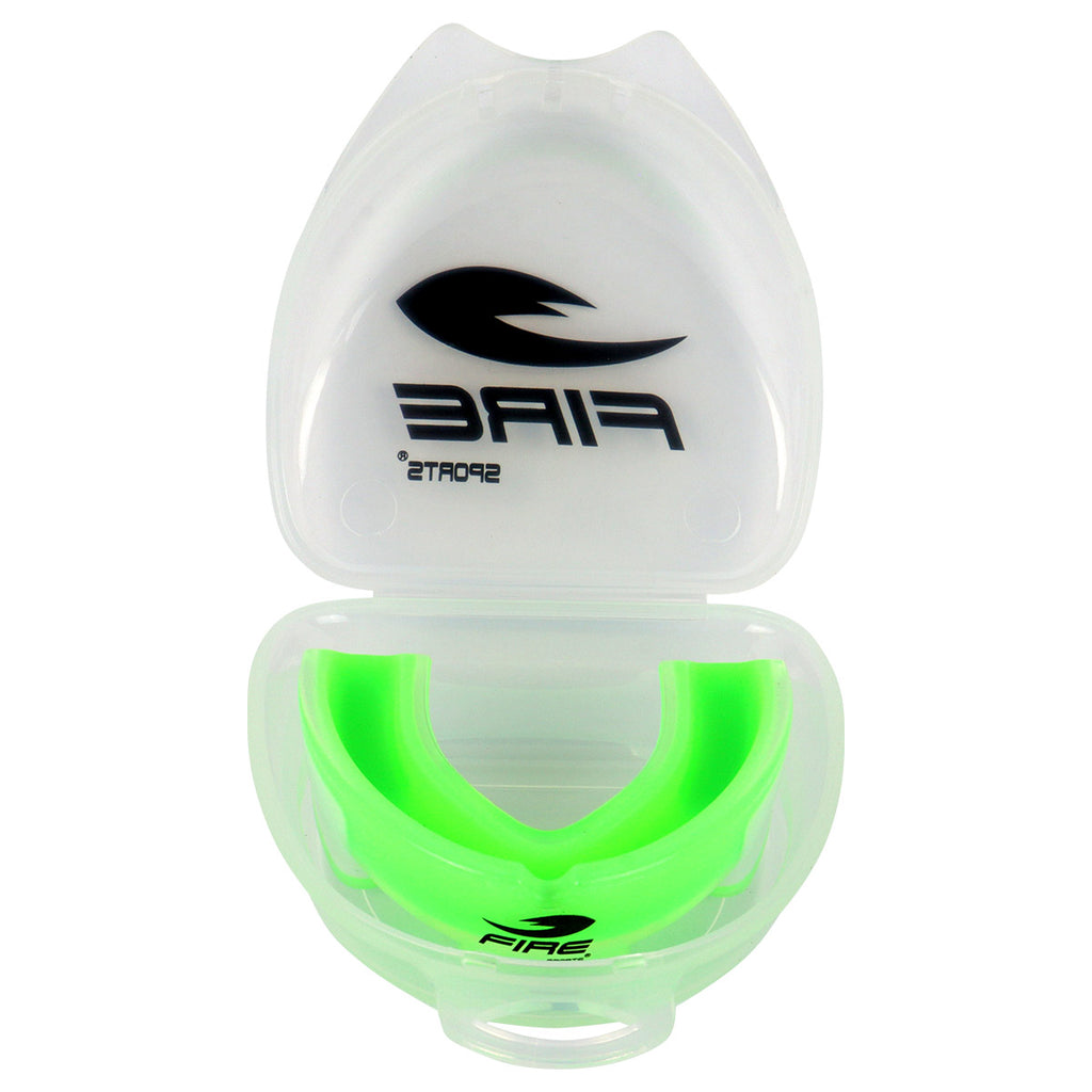 Protector bucal Fire Sports bicolor moldeable para box y artes marciales.