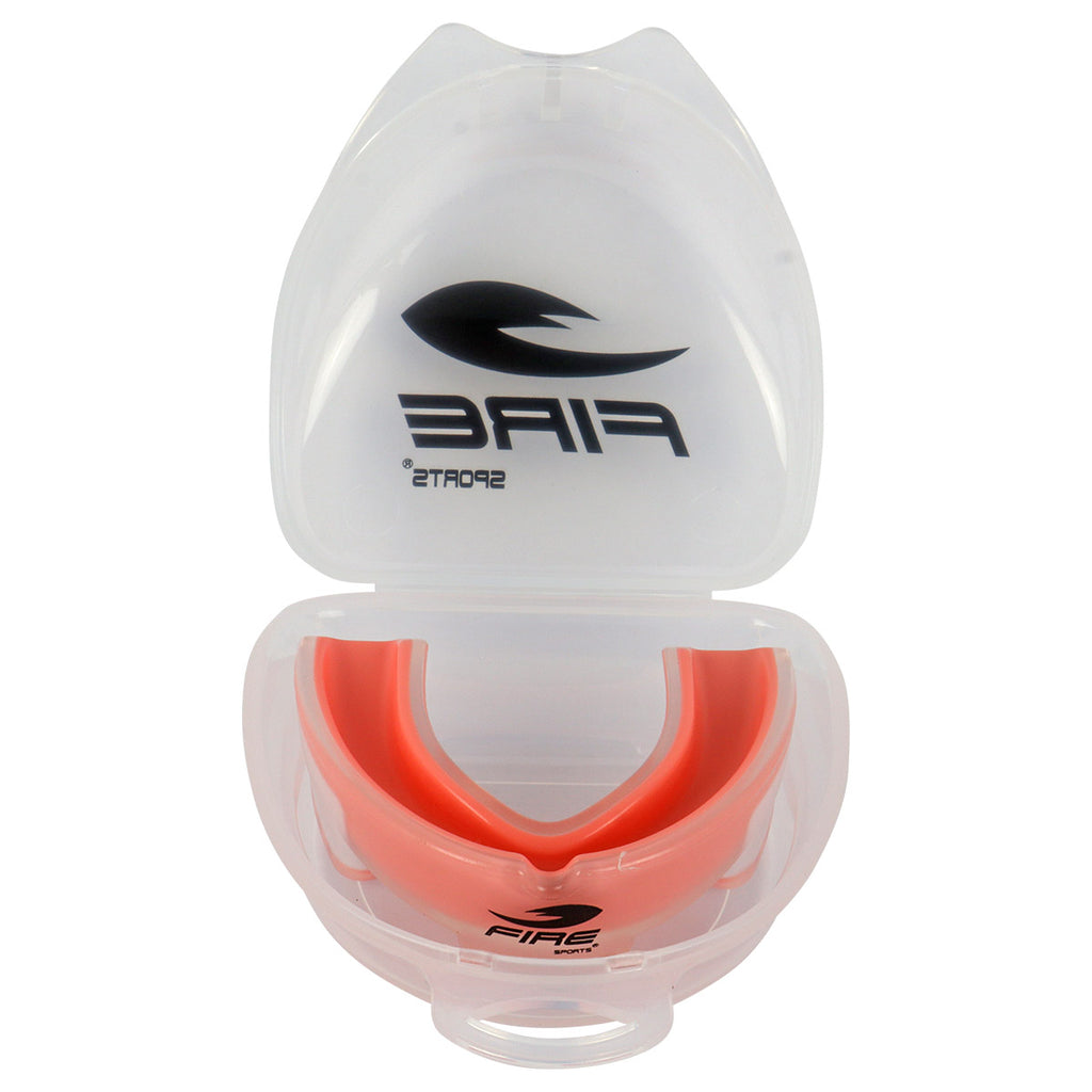 Protector bucal Fire Sports bicolor moldeable para box y artes marciales.