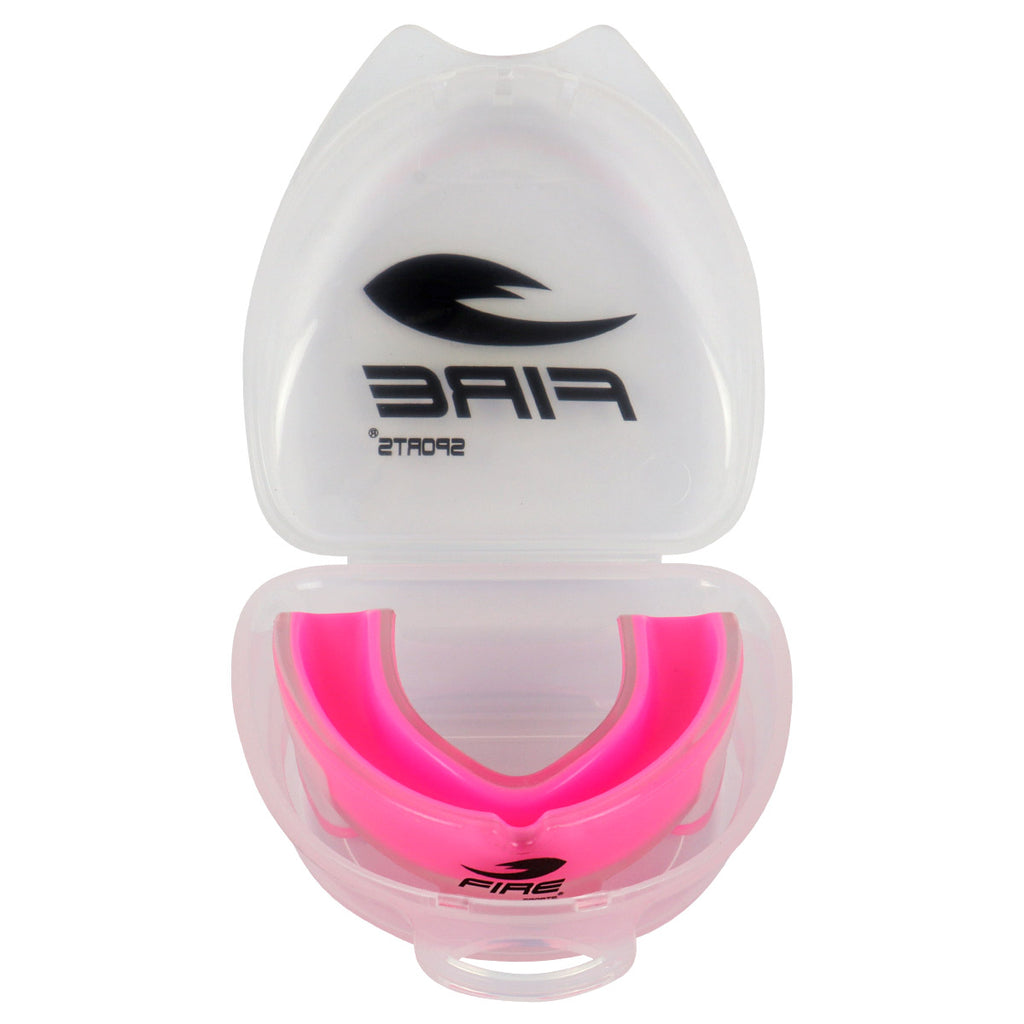 Protector bucal Fire Sports bicolor moldeable para box y artes marciales.