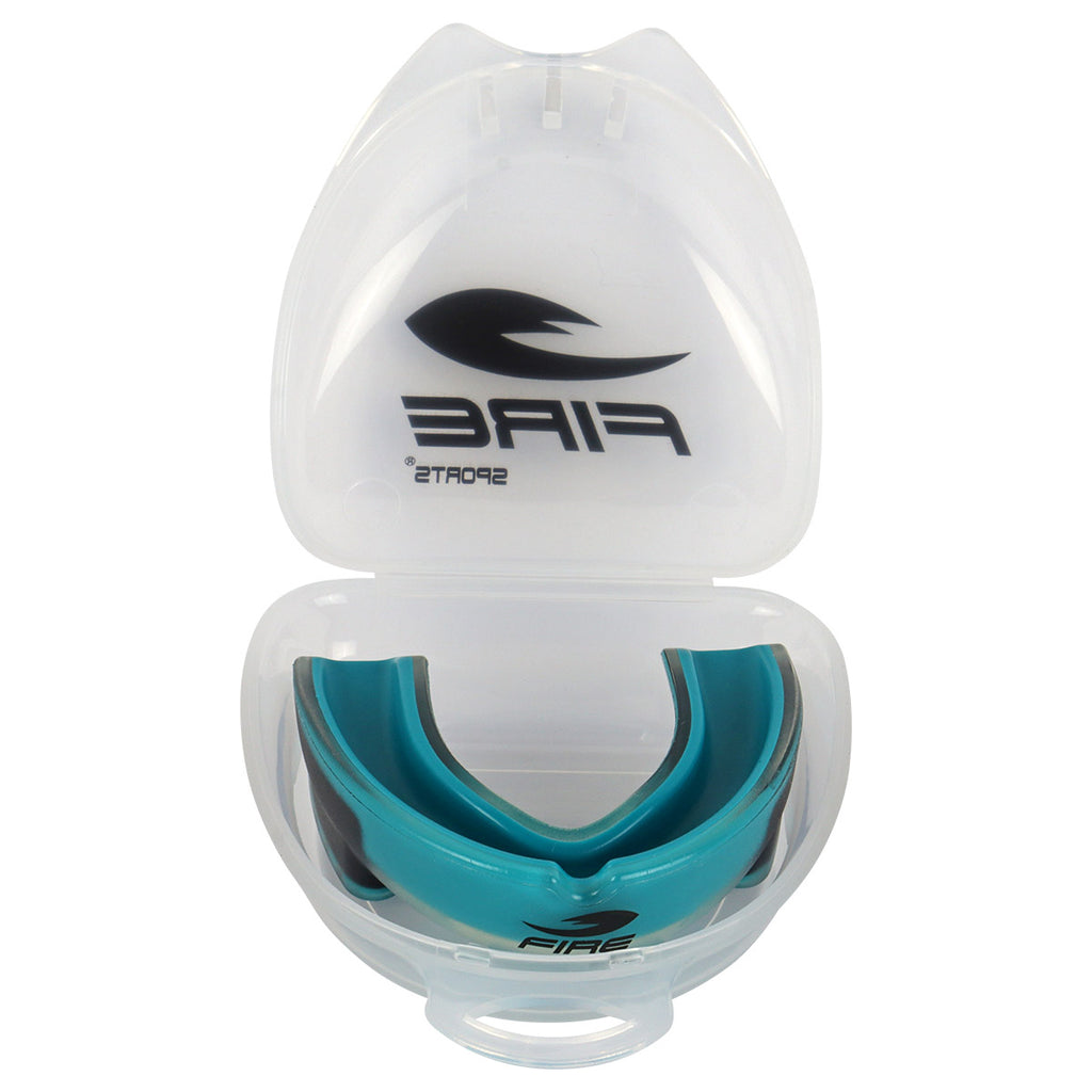 Protector bucal Fire Sports bicolor moldeable para box y artes marciales.