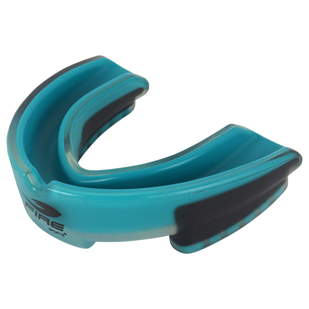 Protector bucal Fire Sports bicolor moldeable para box y artes marciales.