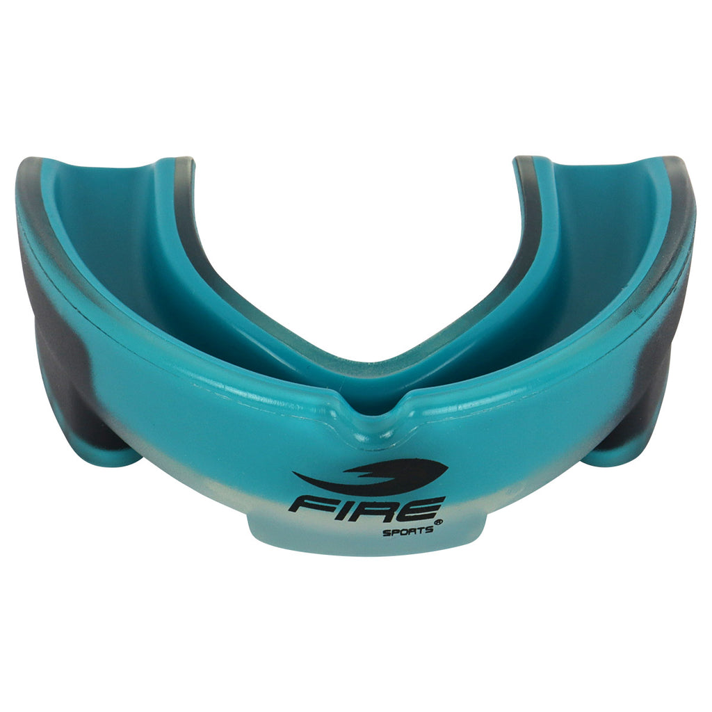 Protector bucal Fire Sports bicolor moldeable para box y artes marciales.