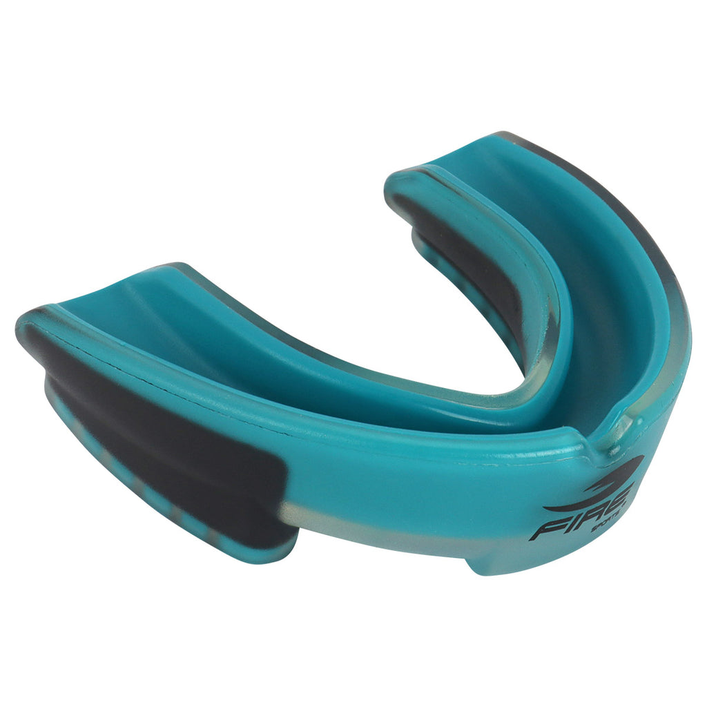 Protector bucal Fire Sports bicolor moldeable para box y artes marciales.