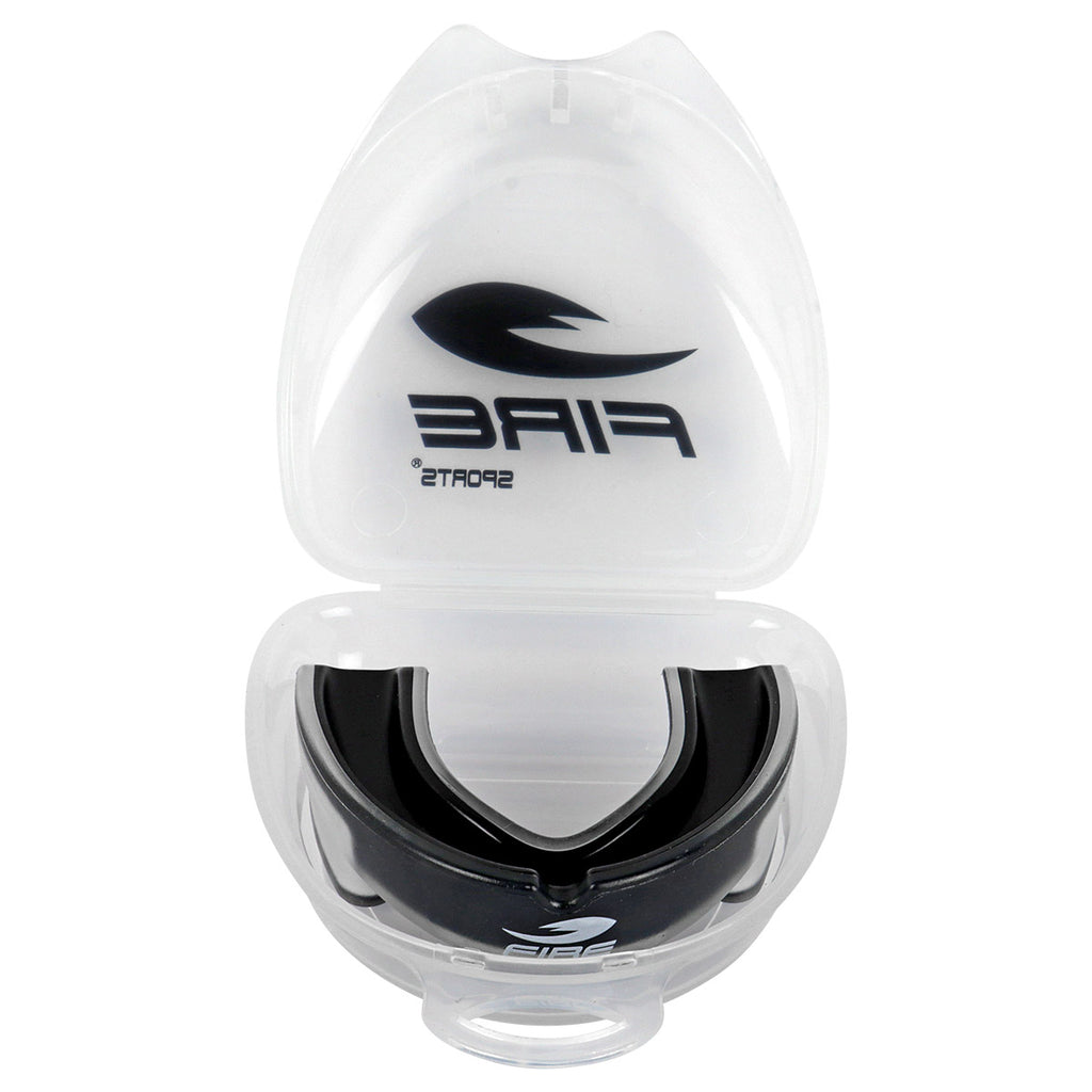 Protector bucal Fire Sports bicolor moldeable para box y artes marciales.