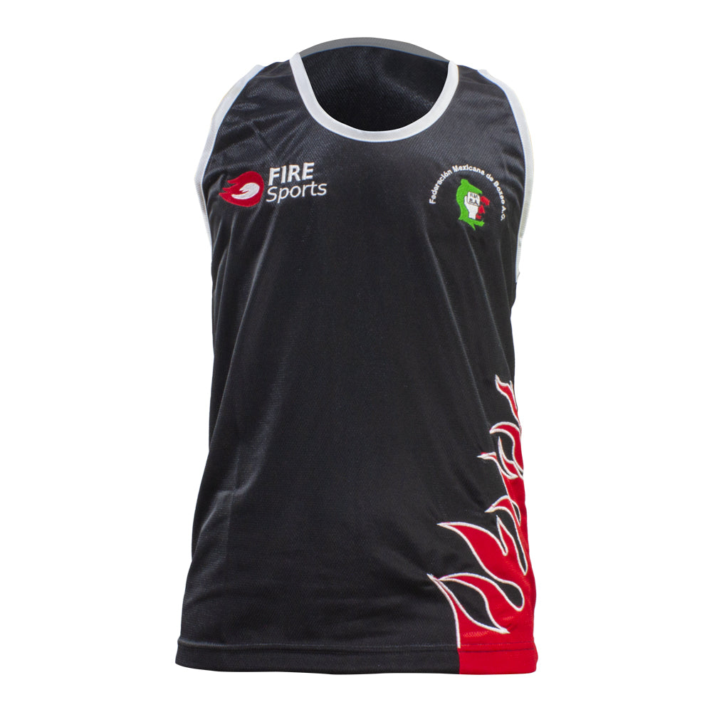 Camiseta varonil Negra Flama Roja