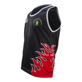 Camiseta varonil Negra Flama Roja