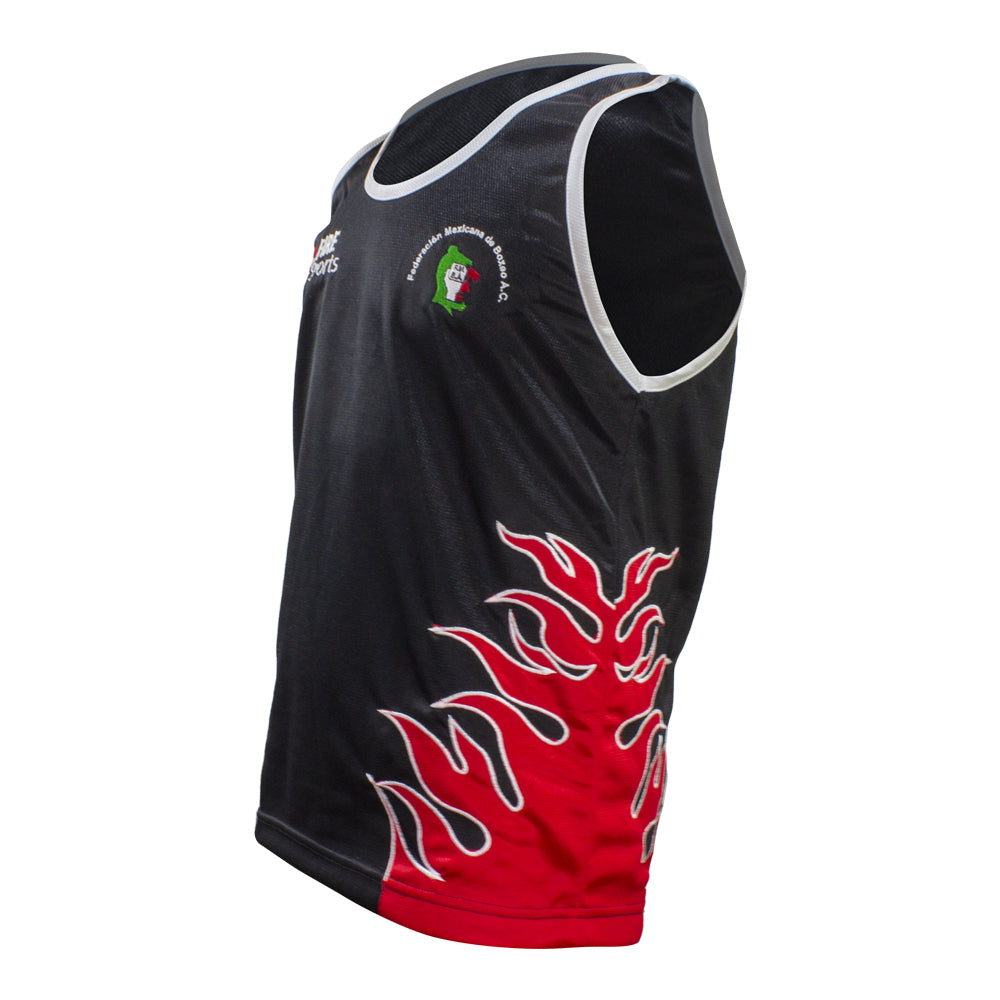 Camiseta varonil Negra Flama Roja