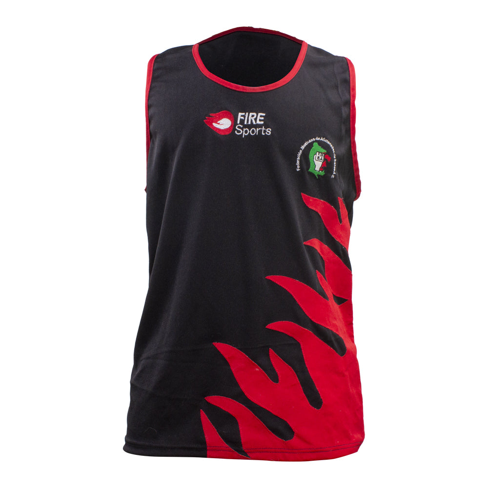 Camiseta varonil Negra Flama Roja