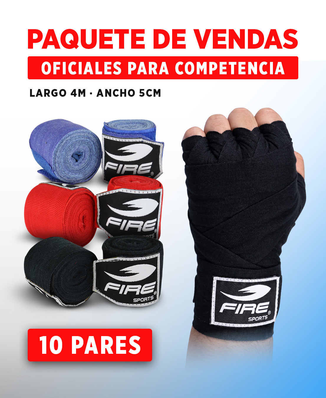 10 Pares de Vendas Oficiales para Competencia Fire Sports