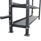 Rack multifuncional para colocar pesas rusas y mancuernas.