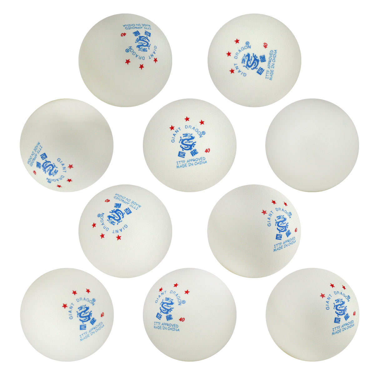 Set de 10 pelotas Giant Dragon 3 estrellas ITTF para entrenamiento