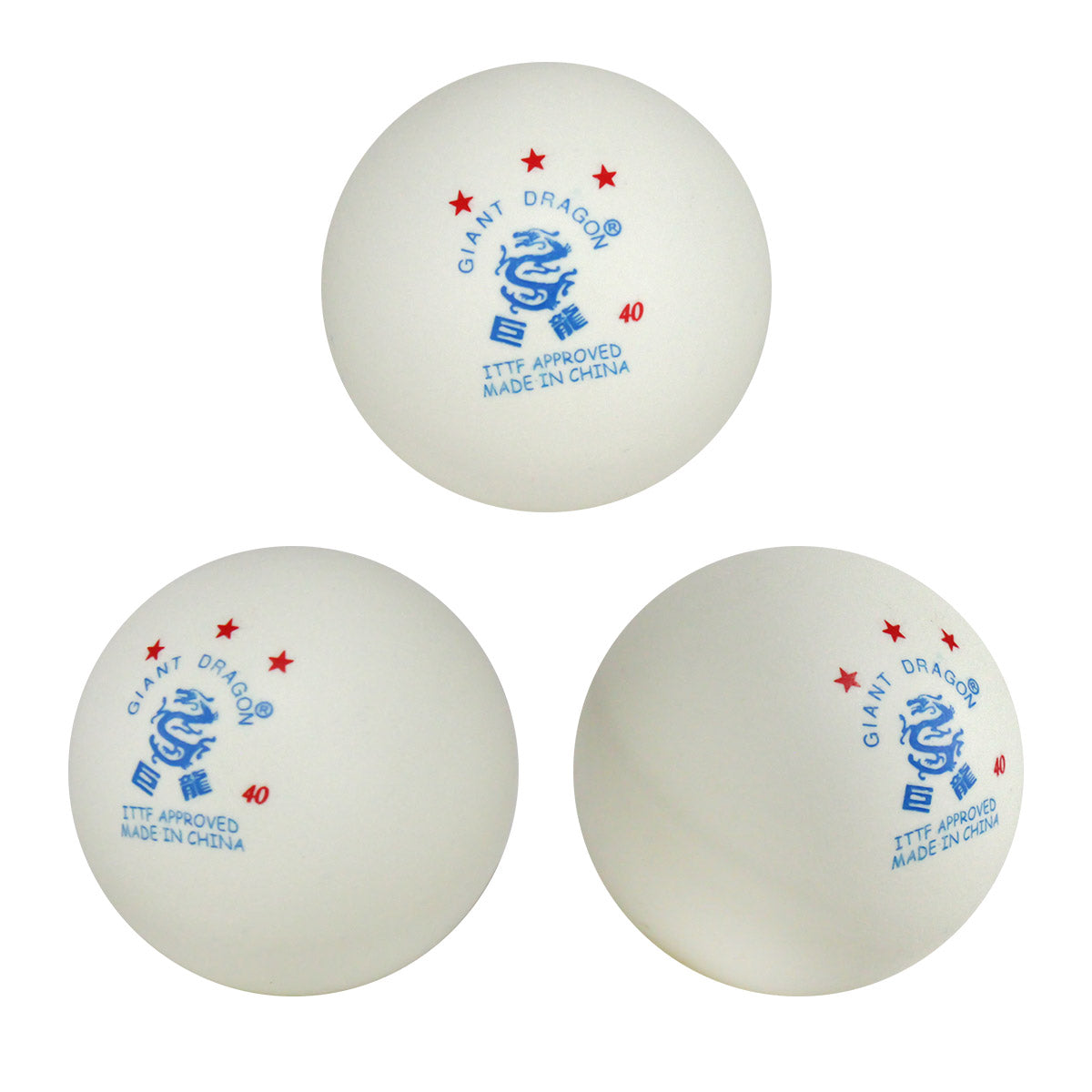 Set de 3 pelotas Giant Dragon 3 estrellas ITTF para entrenamiento