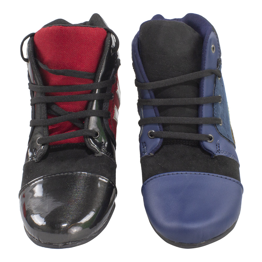ZAPATILLAS DE BOXEO CON AGUJETAS / PAR BICOLOR ROJO Y AZUL CON SUELA NEGRA (CABALLERO)